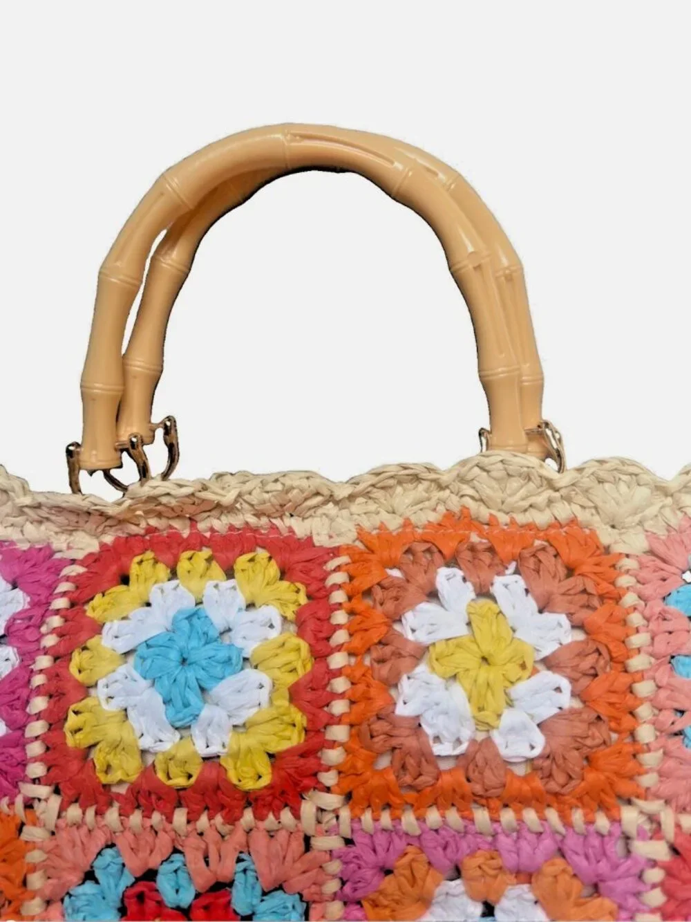 Handmade Crochet Straw Flower Boho Summer Beach Bag Floral Woven Light Raffia